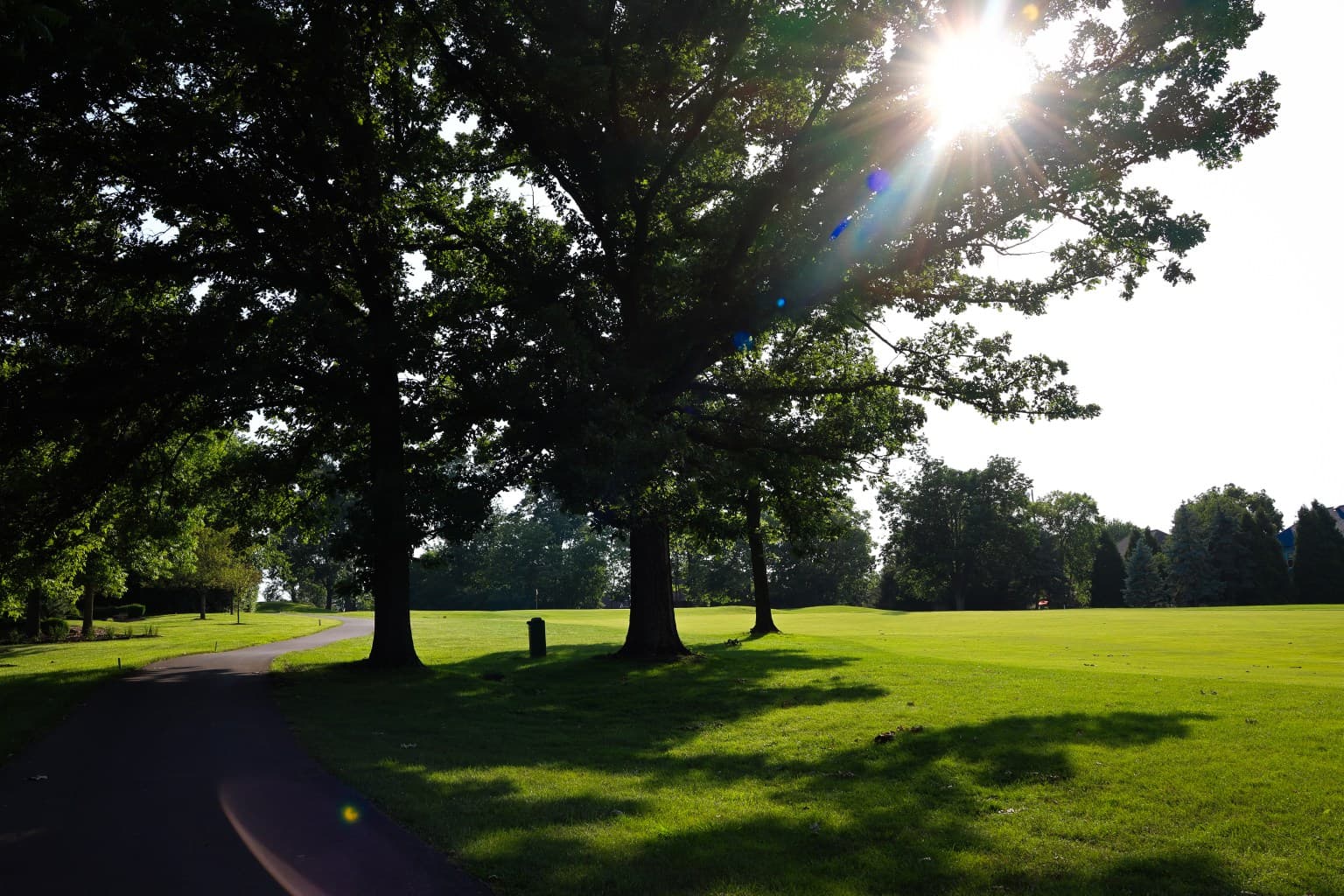 Lush green approach to an elevated putting surface